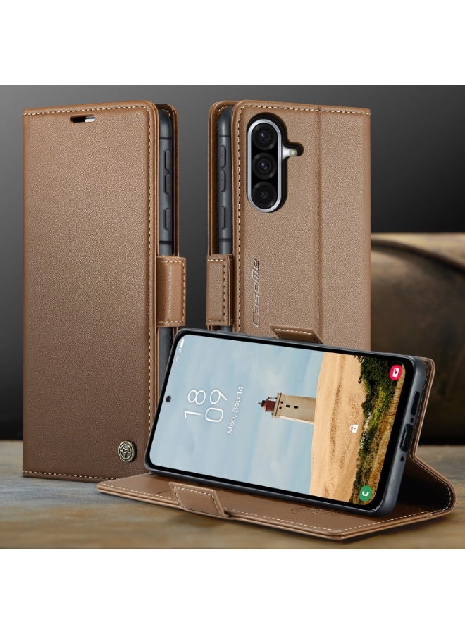 كيس مي غطاء حالة سامسونج غالاكسي A57 ، PU جلد محفظة Flip ، رقيقة وخفيفة الوزن ، مع حظر RFID ، حامل البطاقة ، وظيفة الوقوف ، واقية مقاومة للصدمات ، دعم الشحن اللاسلكي ، ملحقات الجوال (البنية) - Image 1